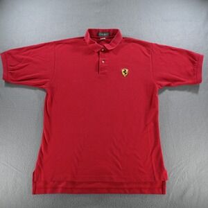 Outer Banks Mens Vintage 90s Ferrari Shield Logo Polo Shirt Large Red Cotton